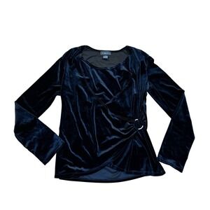 Vintage Women's Whimsigoth Black Velvet‎ Faux Wrap Blouse Top Sz MED Witchy Goth
